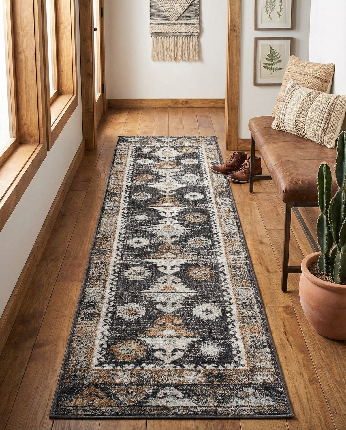 Desert Modern Eco Rug Series Collection Area Rug -  Mojave Runner Charcoal Gray  lifestyle 86