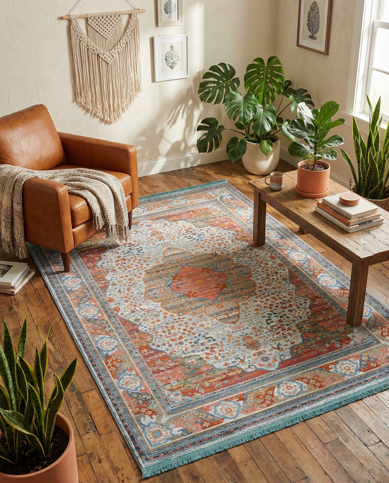 Caribbean Breeze Collection Area Rug -  Floriana Rectangle Light Blue  lifestyle 5