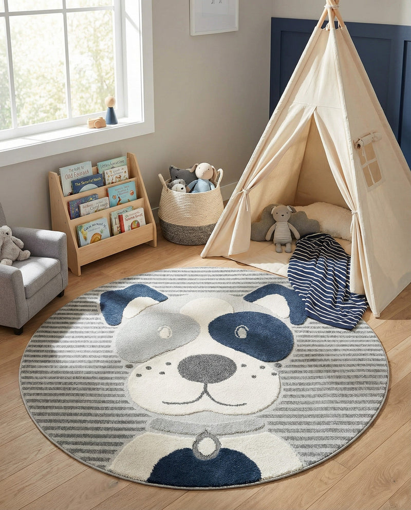 Wonder Tykes Collection Area Rug -  Magicgrove Round Blue and Gray  lifestyle 30