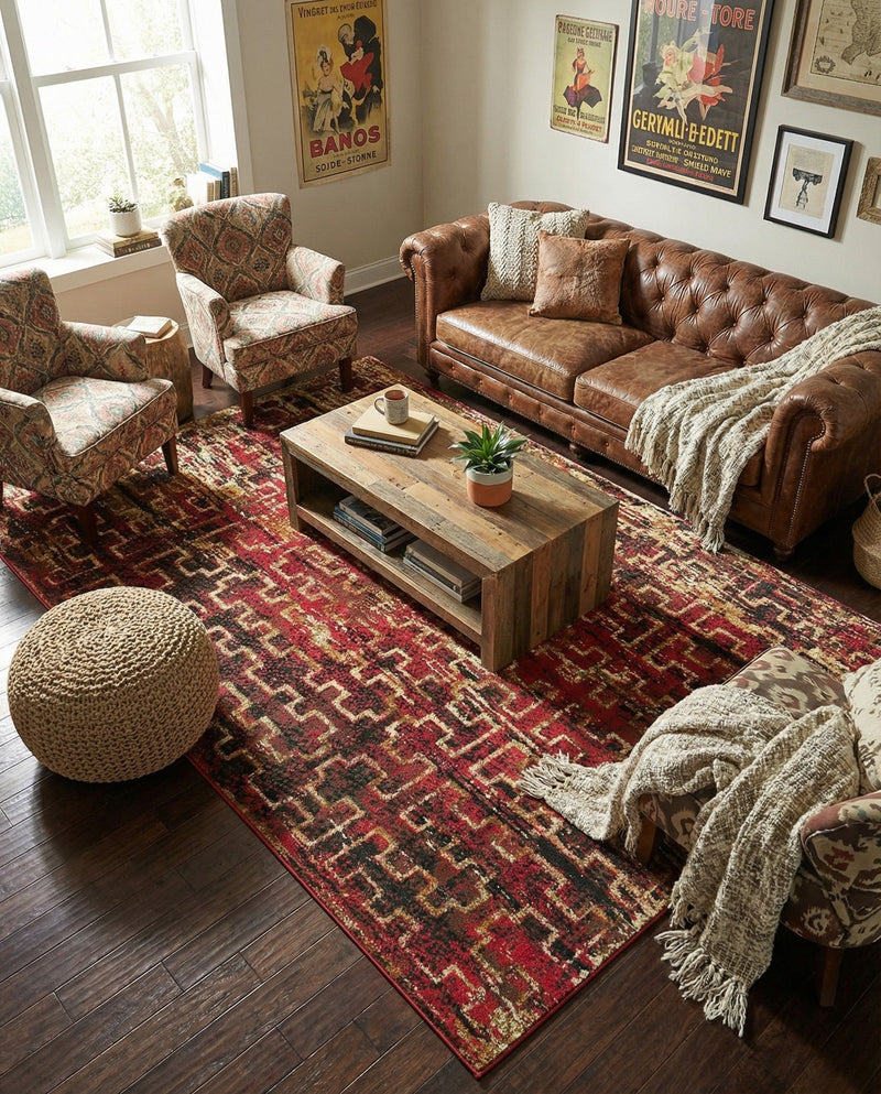 Neptune Elegance Collection Area Rug -  Proteus Rectangle Burgundy  lifestyle 34