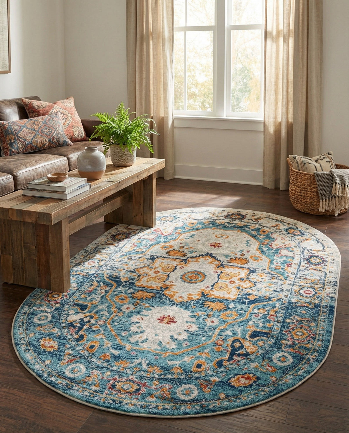 Parisian Elegance Collection Area Rug - Versailles (Teal) Oval Teal  lifestyle 92