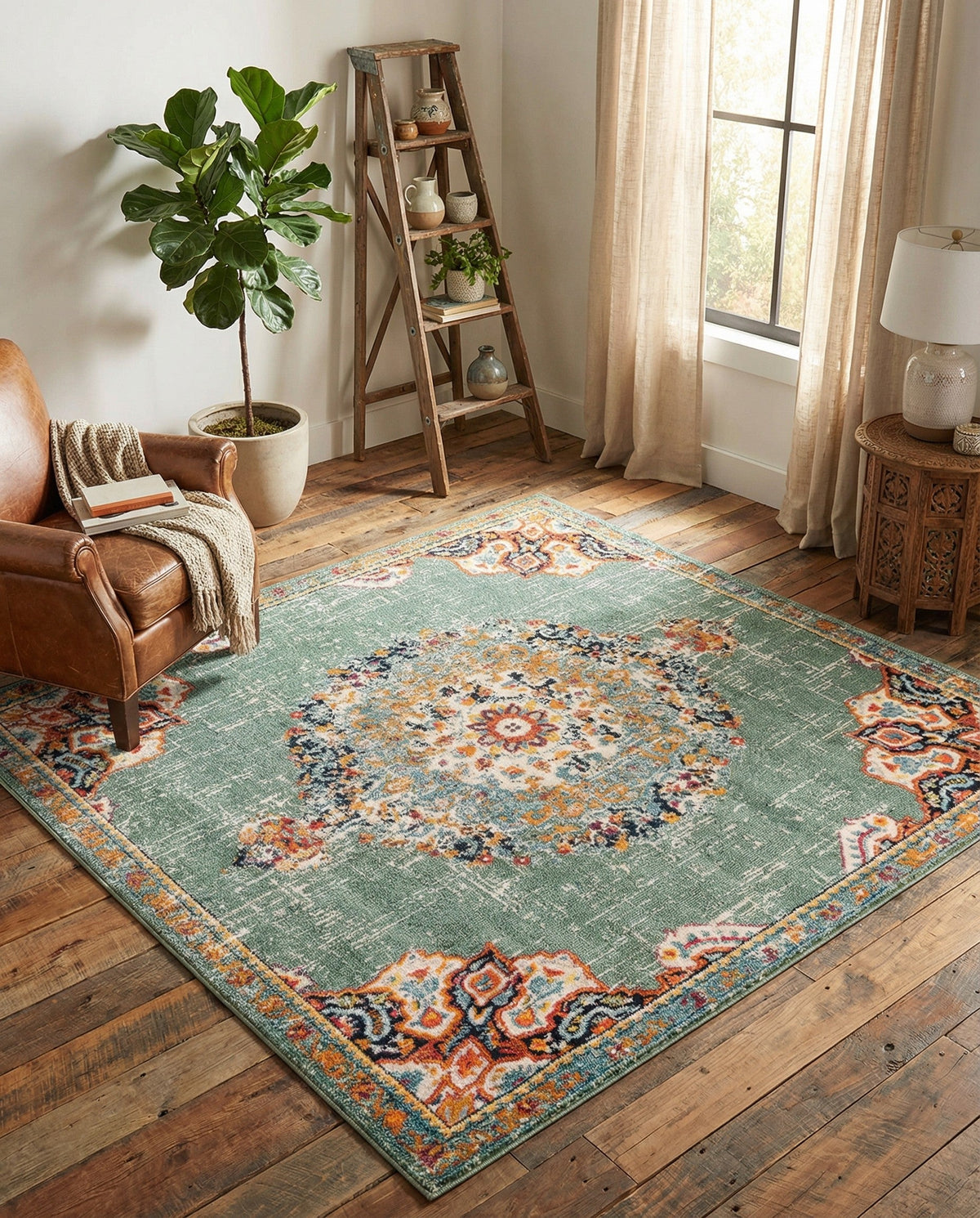 Brighton Terrace Collection Area Rug - Hove (Green) Square Green  lifestyle 93