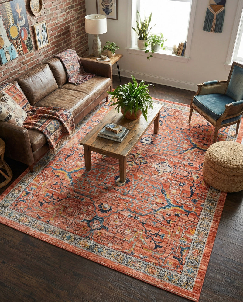Seville Stripes Collection Area Rug -  Malaga (Brick Red) Rectangle Brick Red  lifestyle 30