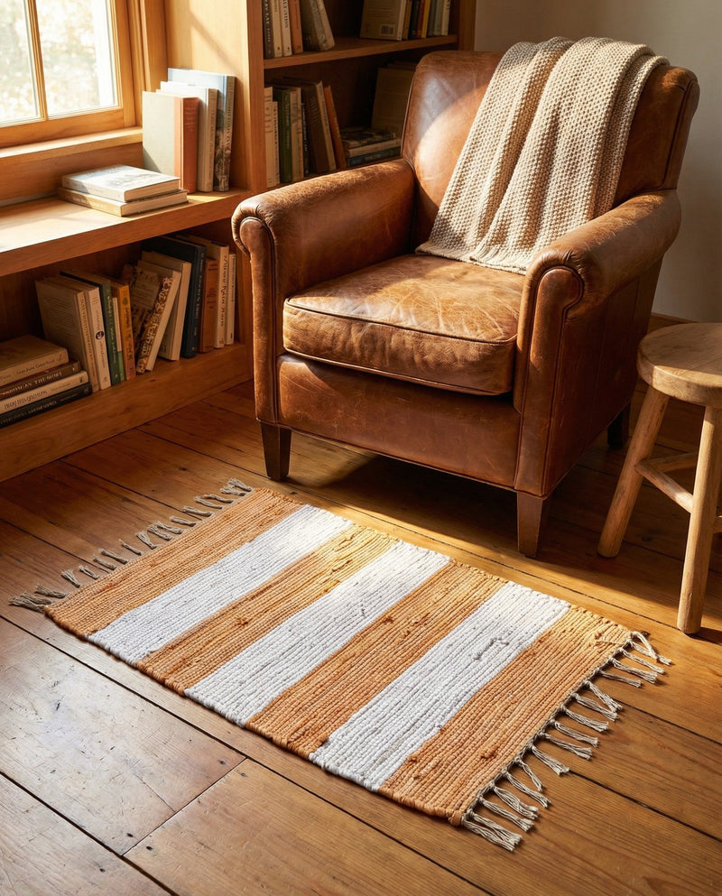 Tassel Trail Collection Area Rug - Pathway (Beige) Rectangle Beige  lifestyle 9