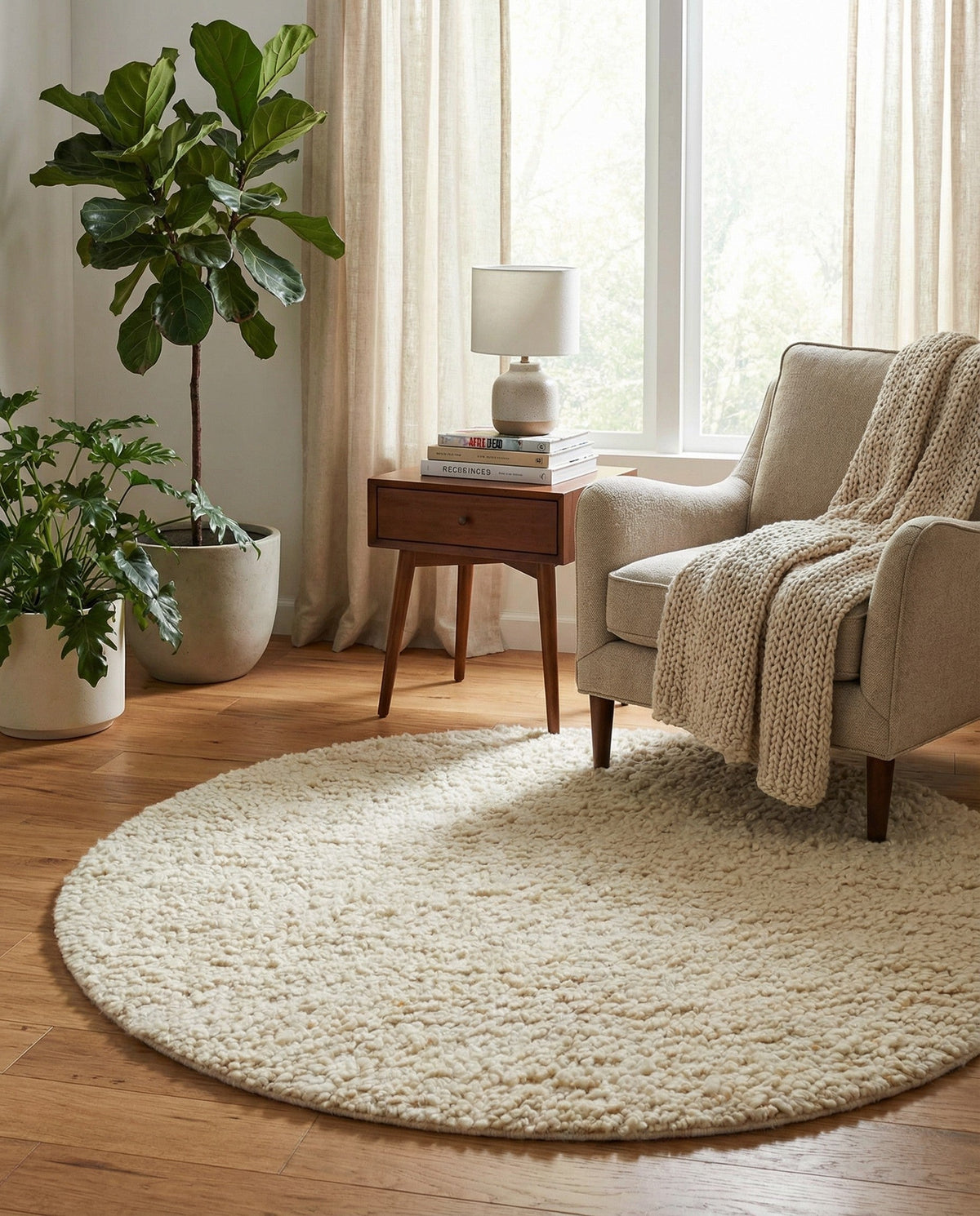 Wellington Luxe Shag Collection Area Rug - Kapiti Round Moroccan Ivory  lifestyle 159