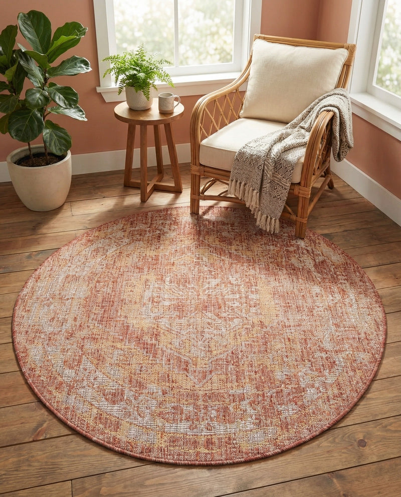 Patio Heritage Collection Area Rug -  Augusta (Rust Red) Round Rust Red  lifestyle 65