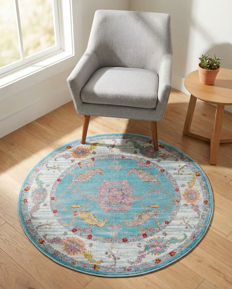 Arcadia Rugs Collection Area Rug - Eden (Aqua and Blue) Round Aqua and Blue  lifestyle 79