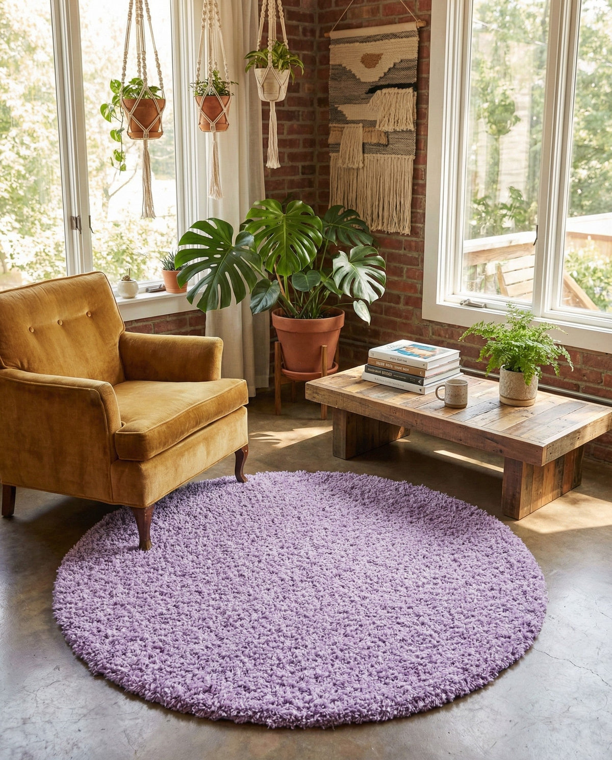 Plush Oasis Collection Area Rug - Serenity (Lilac) Round Lilac  lifestyle 90