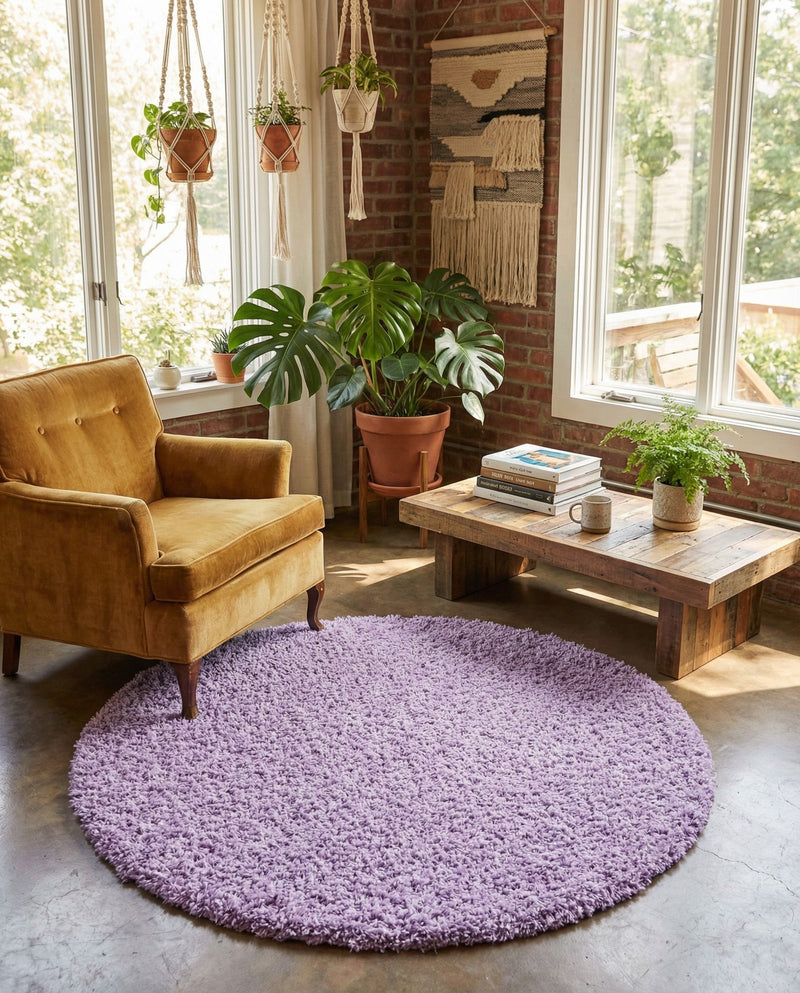 Plush Oasis Collection Area Rug - Serenity (Lilac) Round Lilac  lifestyle 90