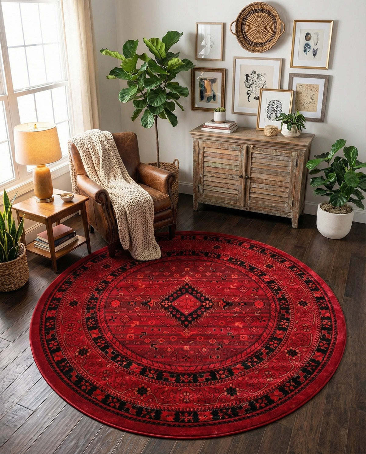 Samarkand Elegance Collection Area Rug -  Zarafshan Round Red  lifestyle 87