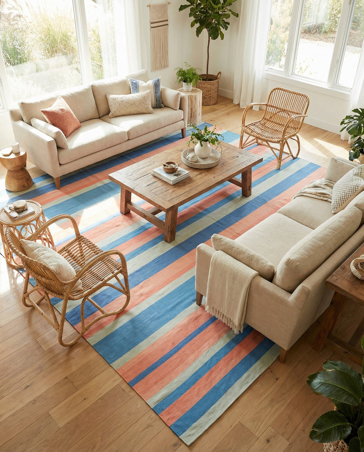 Coastal Stripe Dhurrie Collection Area Rug - Seashore Square Multi  lifestyle 125
