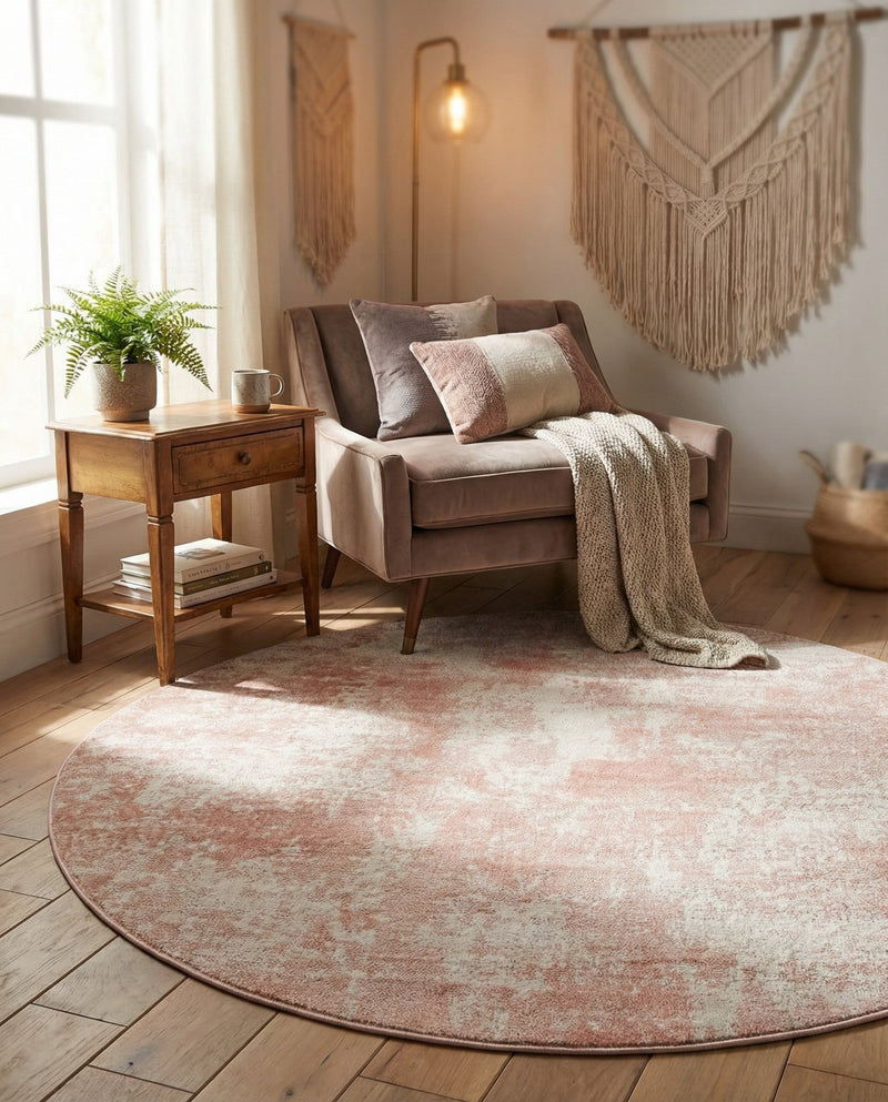 Luminara Sands Collection Area Rug - Elysium (Carnation Pink) Round Carnation Pink  lifestyle 80