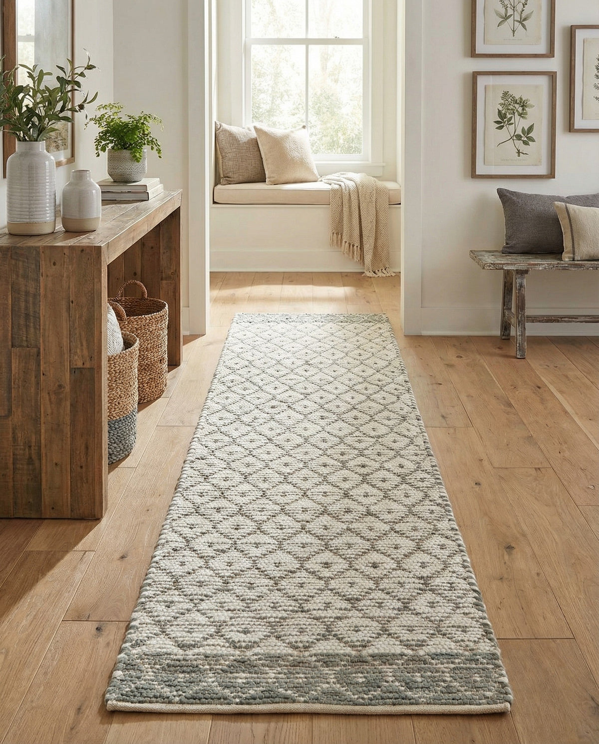 Tulum Trellis Collection Area Rug - Shoreline Runner Gray  lifestyle 95