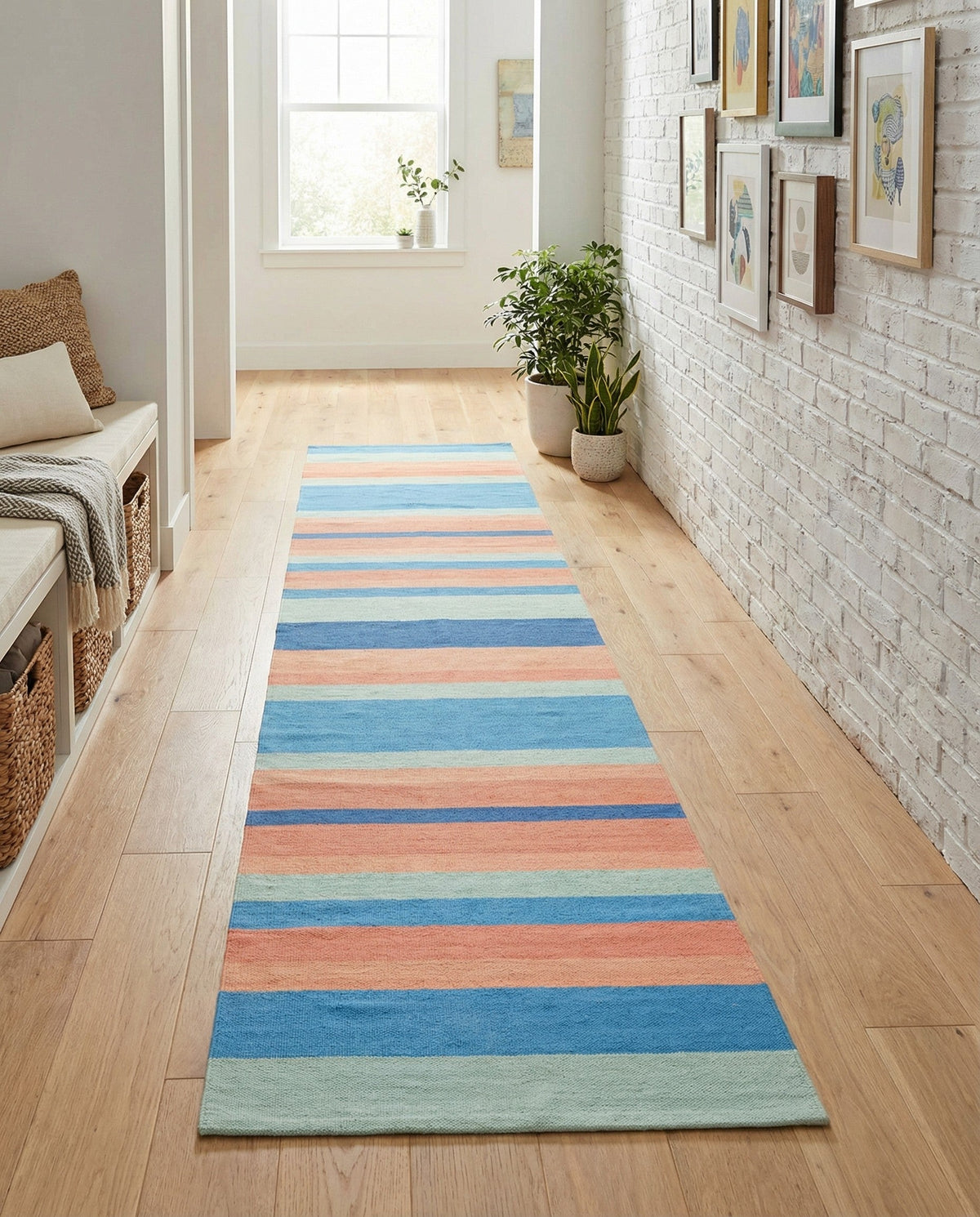 Coastal Stripe Dhurrie Collection Area Rug - Seashore Runner Multi  lifestyle 108