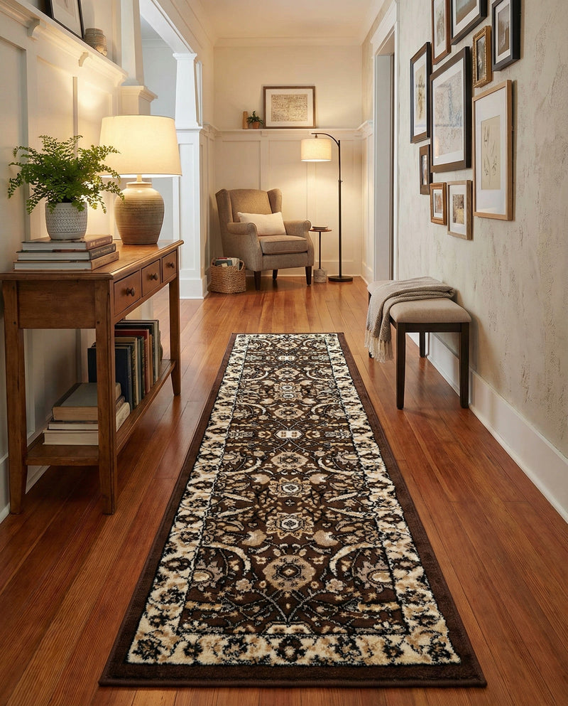 Tabriz Tapestry Collection Area Rug - Sahand (Brown) Runner Brown  lifestyle 47