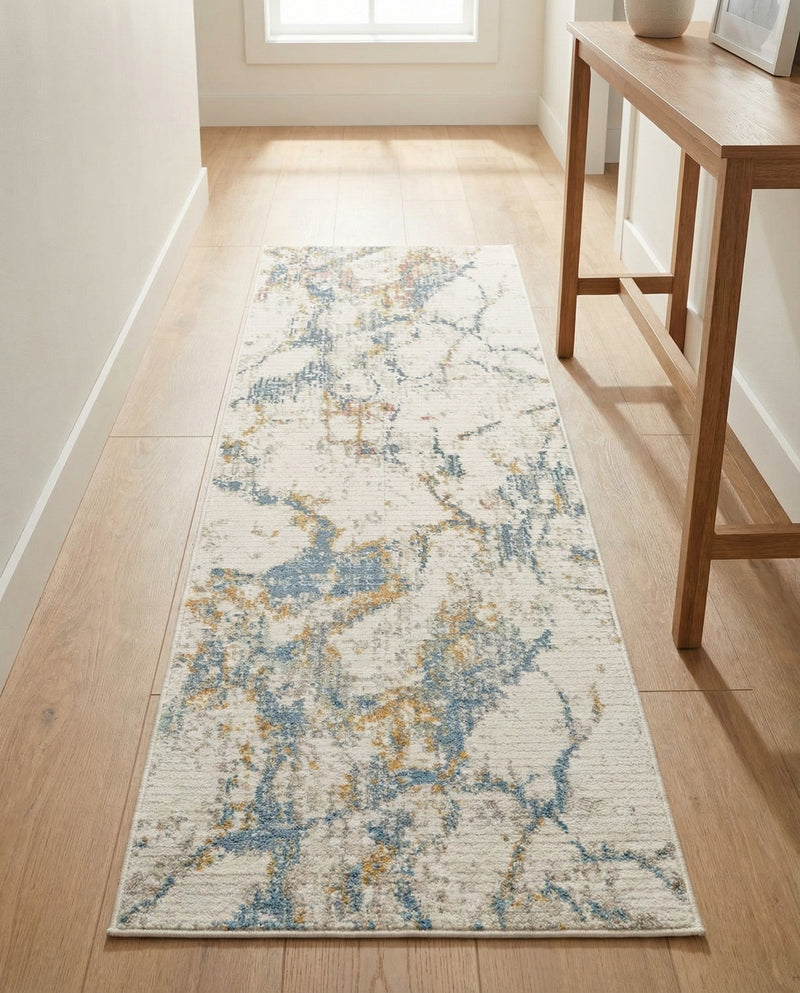 Jewel Oasis Collection Area Rug -  Opaline Runner White Navy  lifestyle 70
