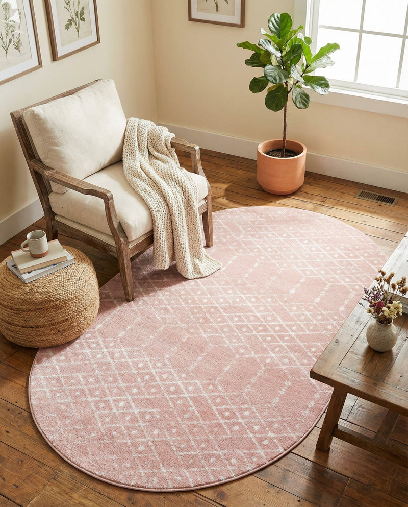 Marrakesh Lattice Collection Area Rug - Casablanca (Rose Pink) Oval Rose Pink  lifestyle 44