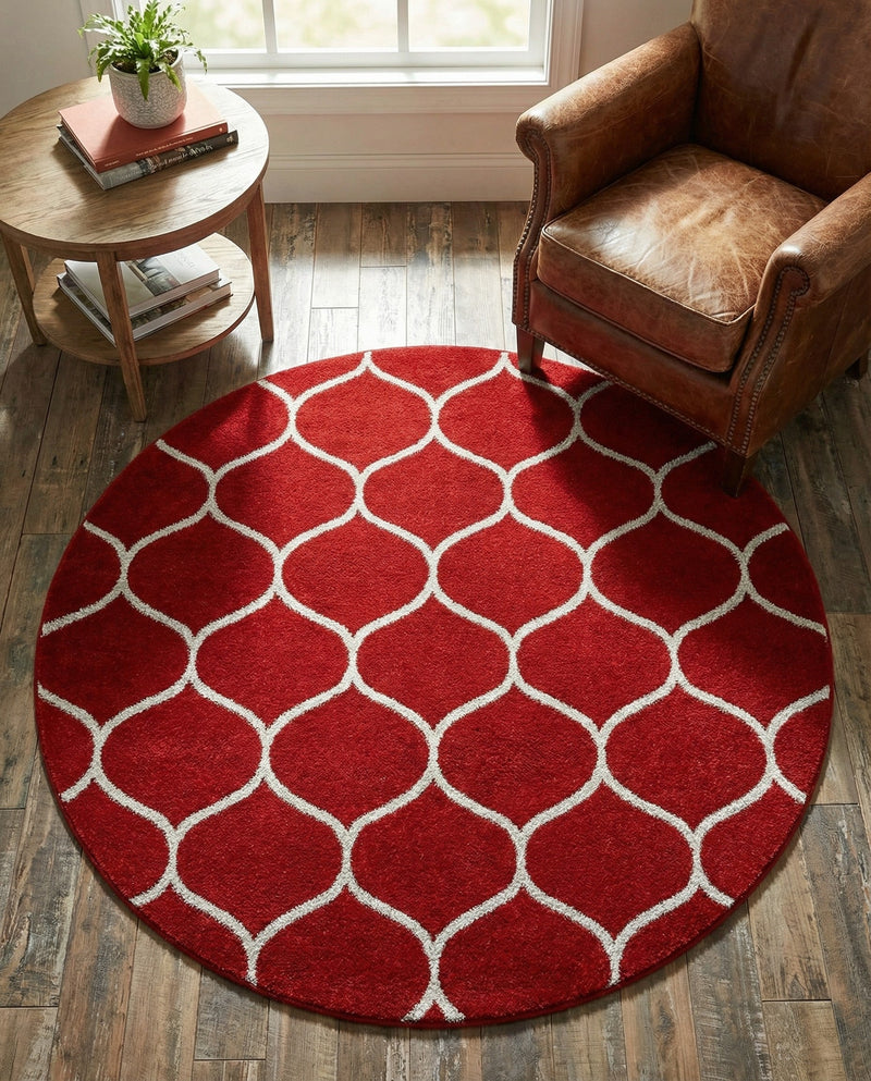 Trellis Mosaic Collection Area Rug -  Pergolatown (Red) Round Red  lifestyle 42