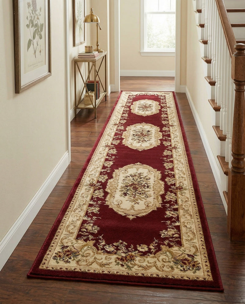 Versailles Elegance Collection Area Rug -  Louveciennes (Red) Runner Red  lifestyle 55