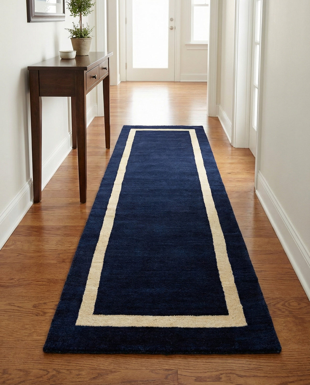 Savannah Borders Wool Collection Area Rug - Chatham Runner Cobalt Blue  lifestyle 153