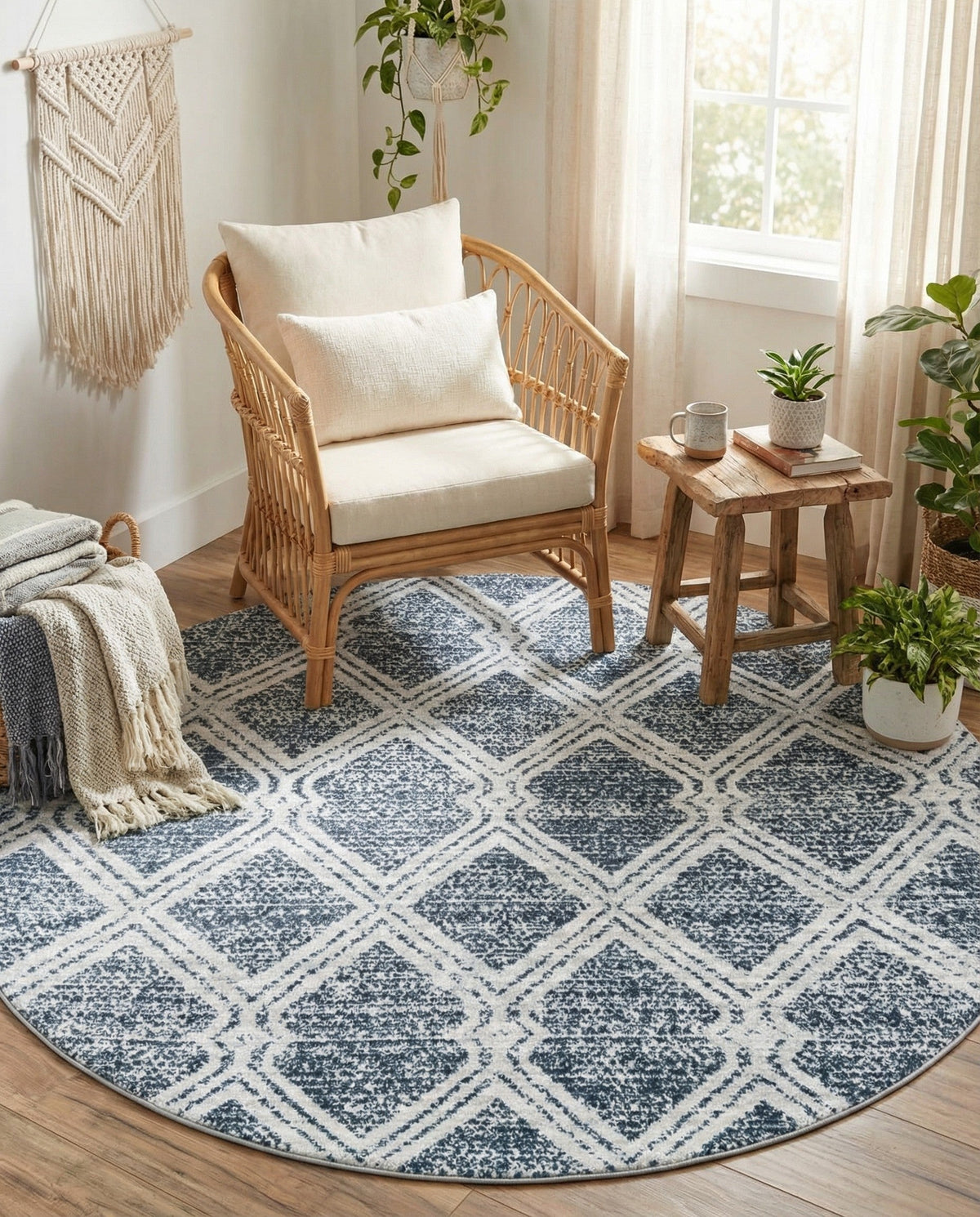 Aegean Elegance Washables Collection Area Rug -  Tinos Round Ivory  lifestyle 190