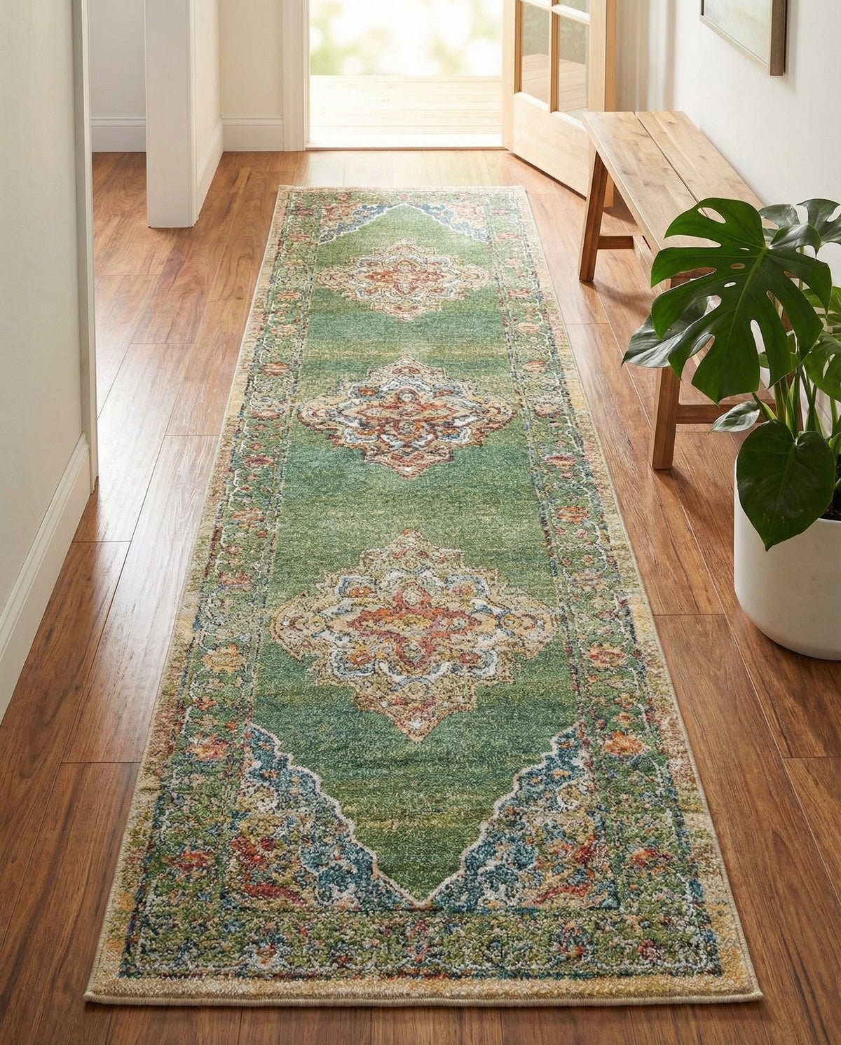 Savannah Soiree Collection Area Rug - Serengeti (Green) Runner Green  lifestyle 100