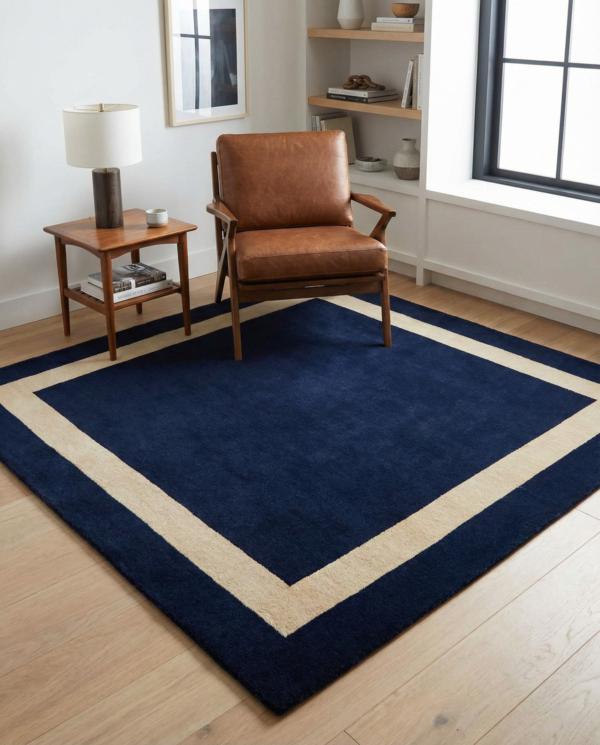 Savannah Borders Wool Collection Area Rug - Chatham Square Cobalt Blue  lifestyle 195