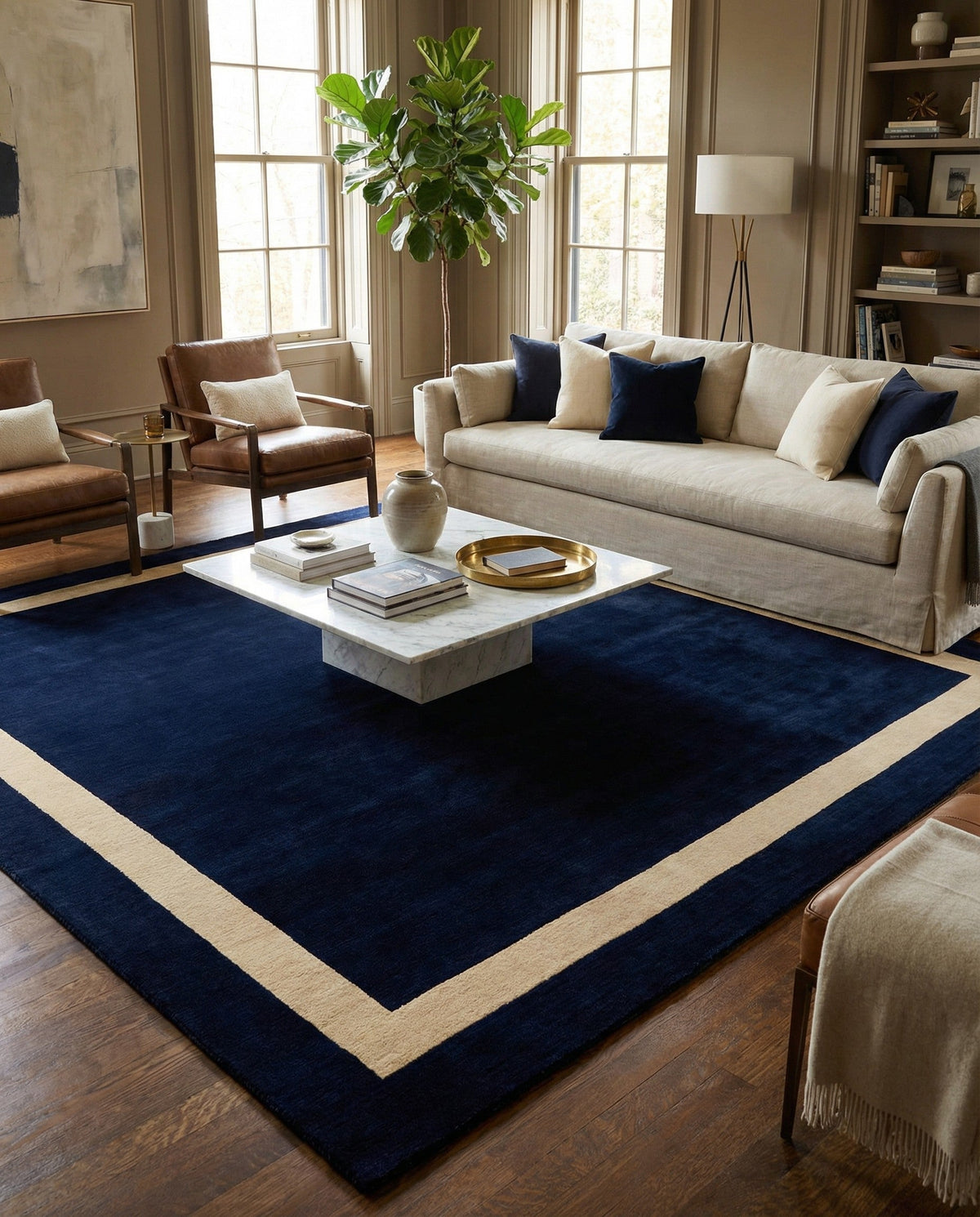Savannah Borders Wool Collection Area Rug - Chatham Square Cobalt Blue  lifestyle 151