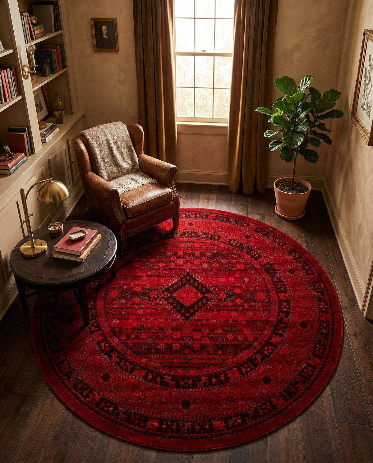 Samarkand Elegance Collection Area Rug -  Zarafshan Round Red  lifestyle 91
