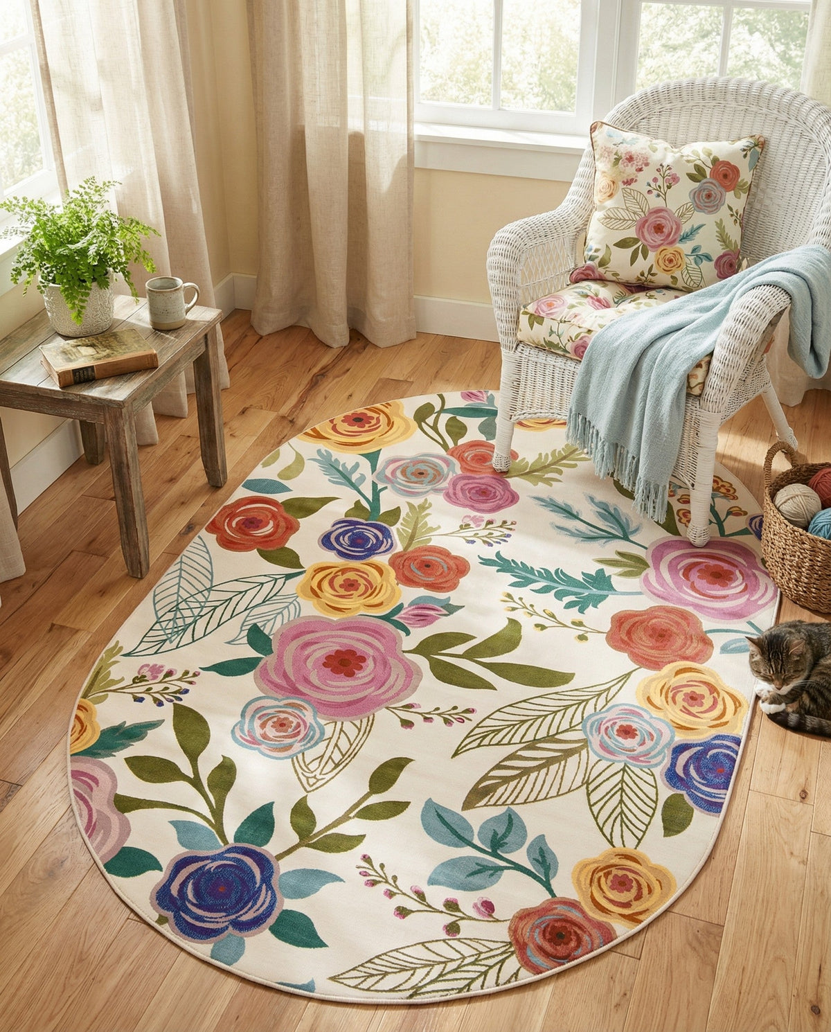 Meadow Breeze Collection Area Rug -  Petal Oval Ivory  lifestyle 62