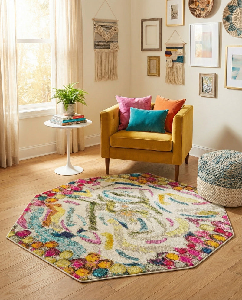 Colorburst Oasis Collection Area Rug -  Calypso Octagon Multi  lifestyle 43