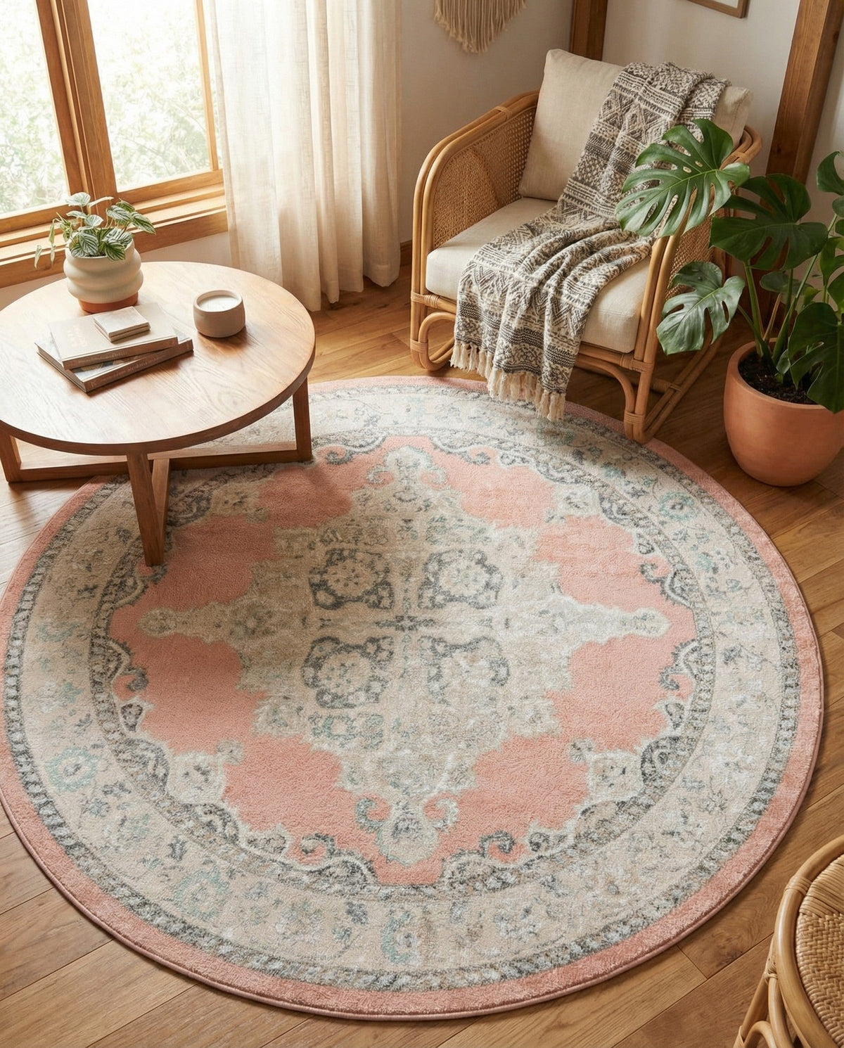 Beverly Grove Collection Area Rug -  Fairfax (Rose) Round Rose  lifestyle 85