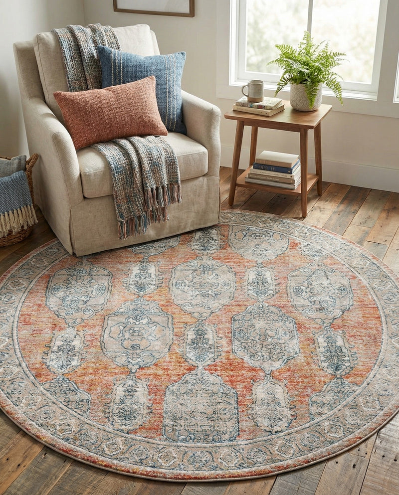 Seville Stripes Collection Area Rug -  Granada (Brick Red) Round Brick Red  lifestyle 58