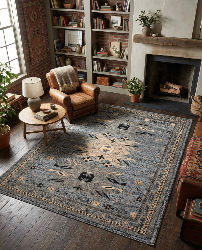 Tabriz Tapestries Collection Area Rug - Azerbaijan (Gray) Rectangle Gray  lifestyle 12