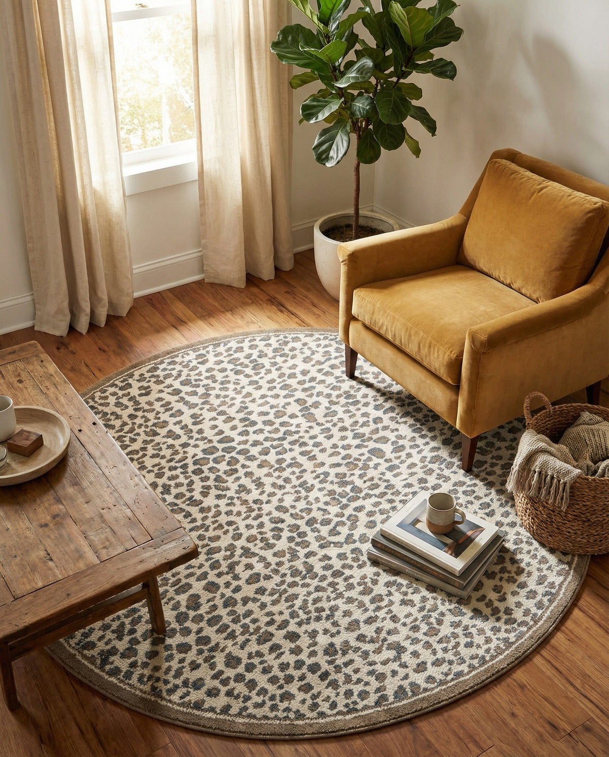 Savannah Sojourn Collection Area Rug - Serengeti Round Brown  lifestyle 142