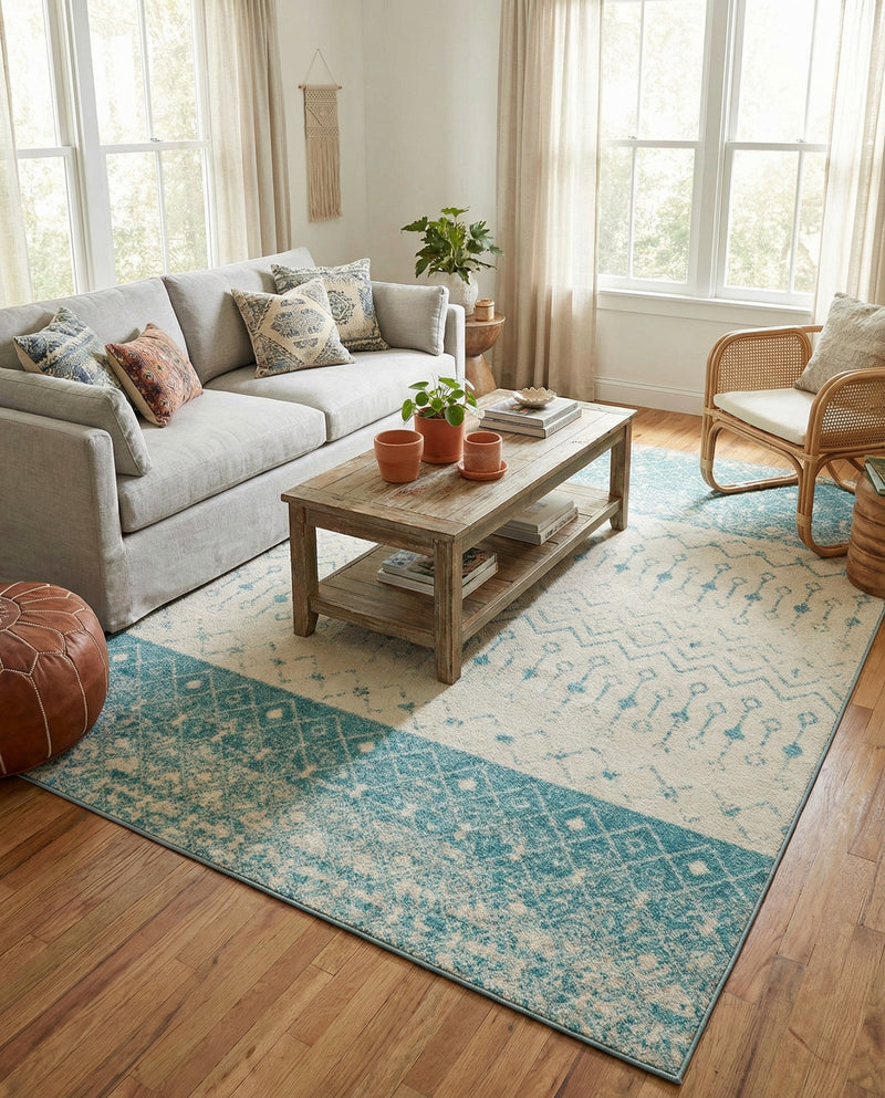 Mediterranean Lattice Collection Area Rug -  Casablanca (Ivory Blue) Rectangle Ivory Blue  lifestyle 13
