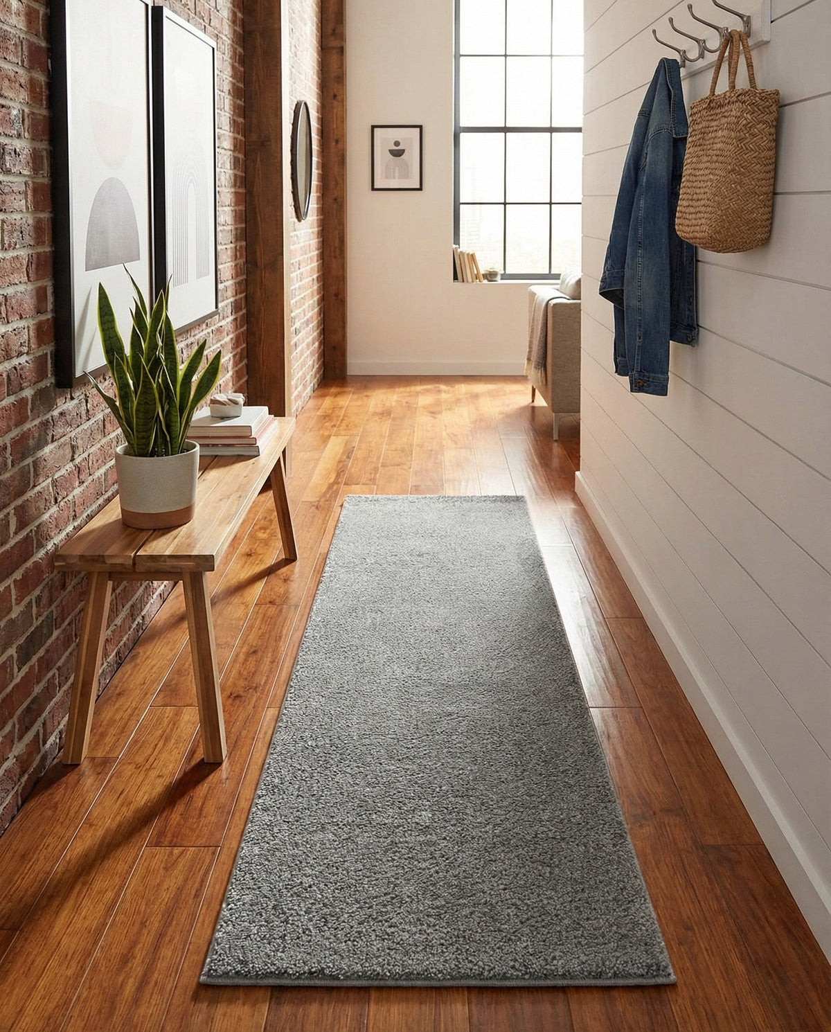 Solid Shag Seaside Collection Area Rug - Azure Cove (Gray) Runner Gray  lifestyle 107