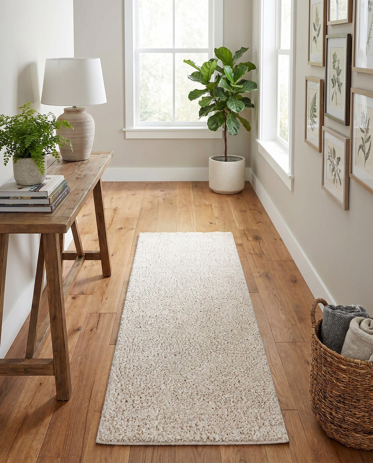 Solid Shag Seaside Collection Area Rug - Azure Cove (Ivory) Runner Ivory  lifestyle 101