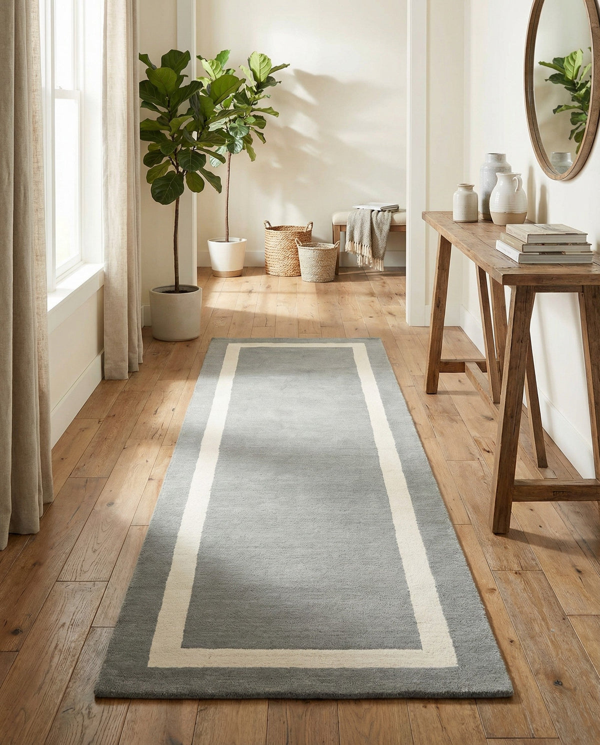 Savannah Borders Wool Collection Area Rug - Chatham Runner Earl Gray  lifestyle 61