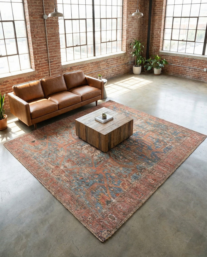 Savannah Threads Collection Area Rug -  Patagonian Square Antique Blue  lifestyle 49