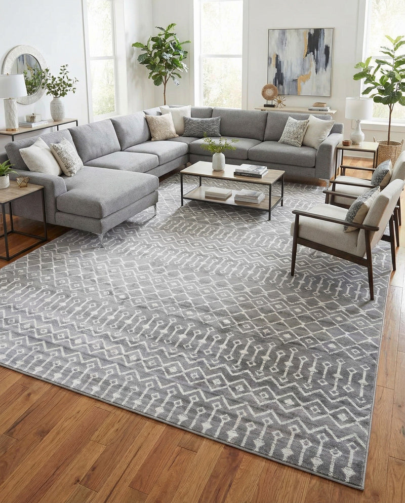 Marrakech Lattice Collection Area Rug - Medina (Gray) Rectangle Gray  lifestyle 12