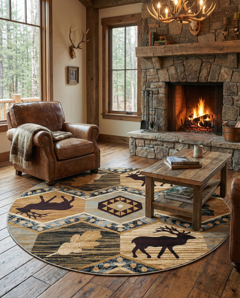 Frontier Trails Collection Area Rug -  Mesa Round Blue  lifestyle 80