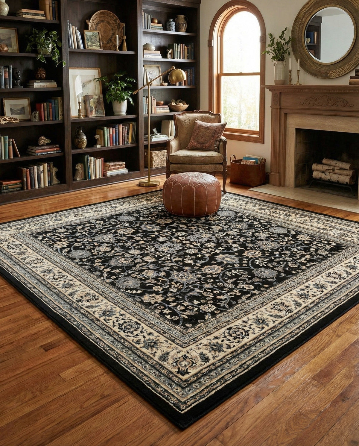 Isfahan Elegance Collection Area Rug - Naghsh-e Jahan (Black) Square Black  lifestyle 132
