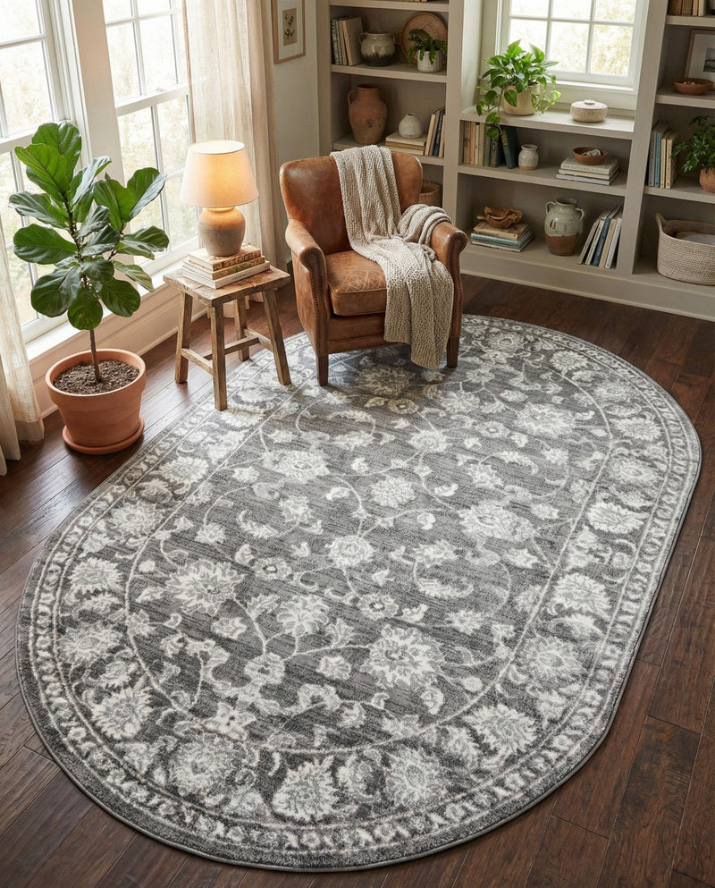 Charleston Elegance Collection Area Rug -  Seaport (Gray) Oval Gray  lifestyle 44