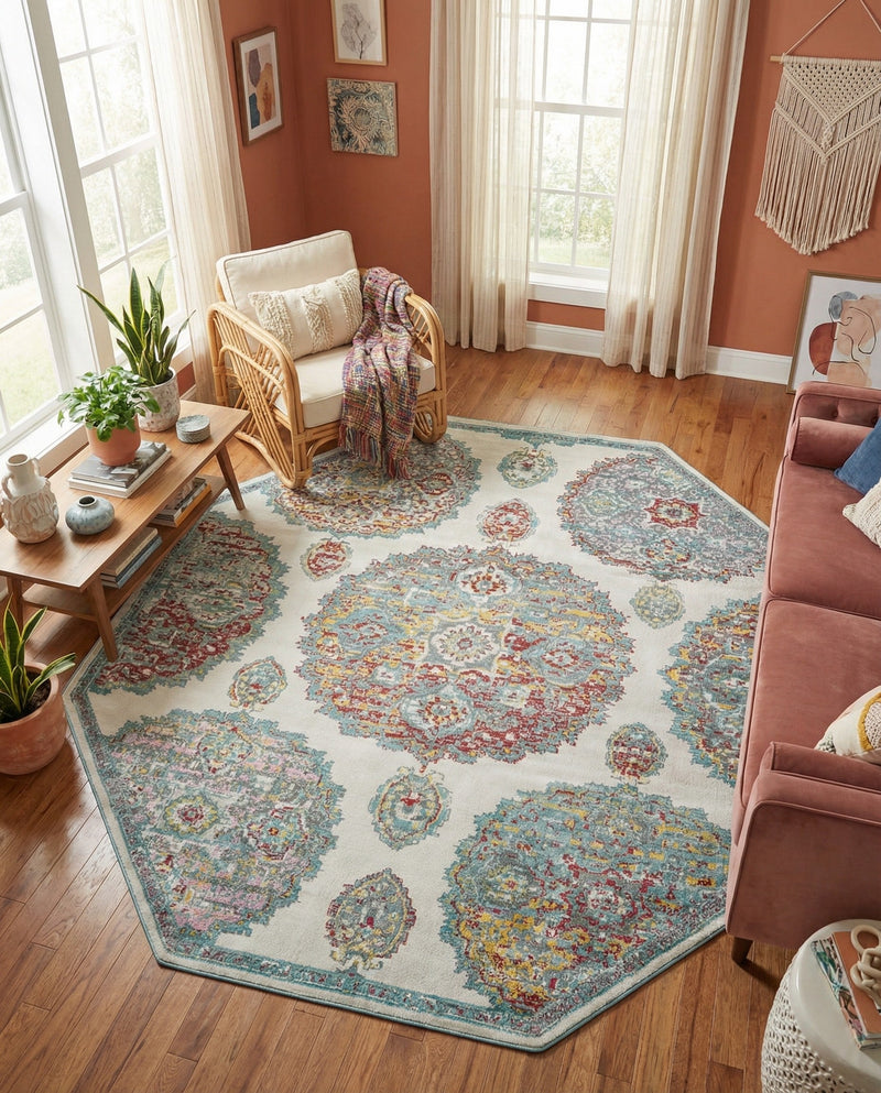 Arcadia Rugs Collection Area Rug -  Atlantis (Cream) Octagon Cream  lifestyle 77