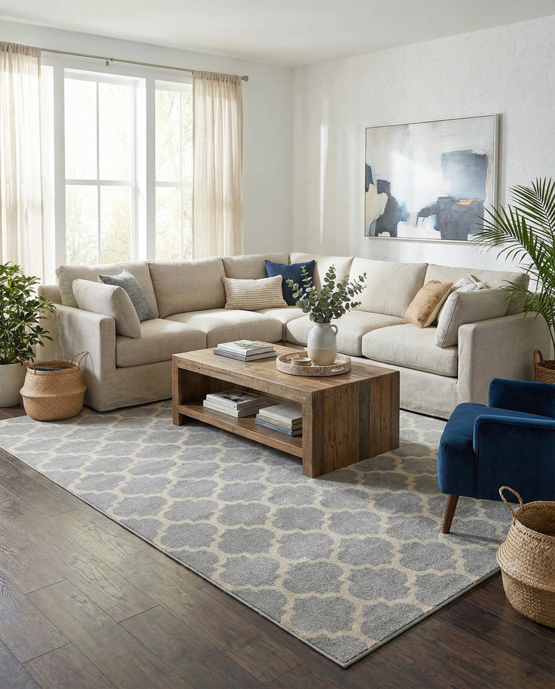 Lattice Gardens Collection Area Rug -  Bloomfield (Light Gray) Rectangle Light Gray  lifestyle 10