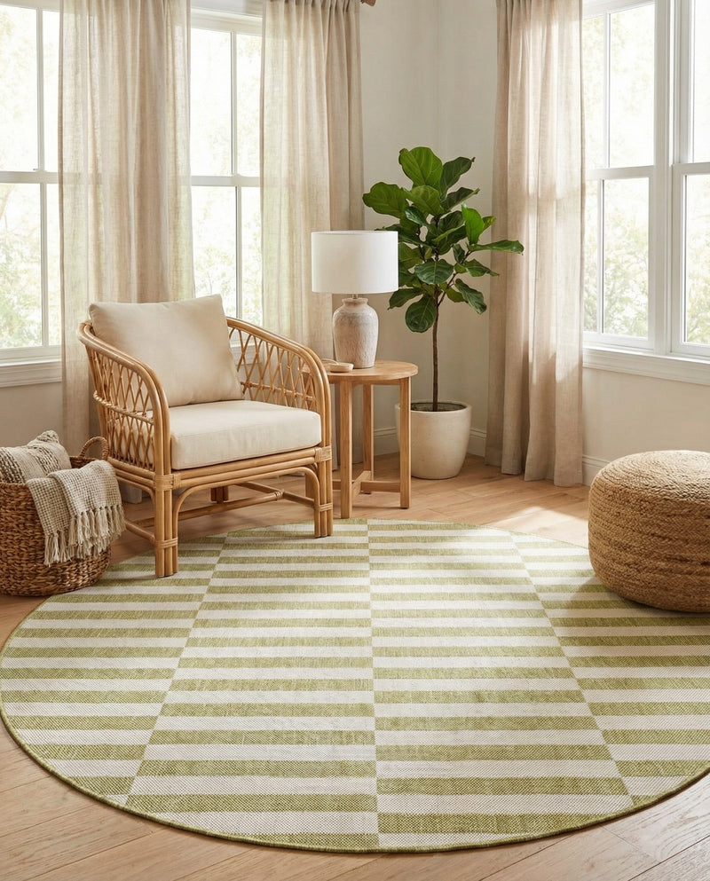 Seaside Stripes Collection Area Rug - Cabana (Green) Round Green  lifestyle 37