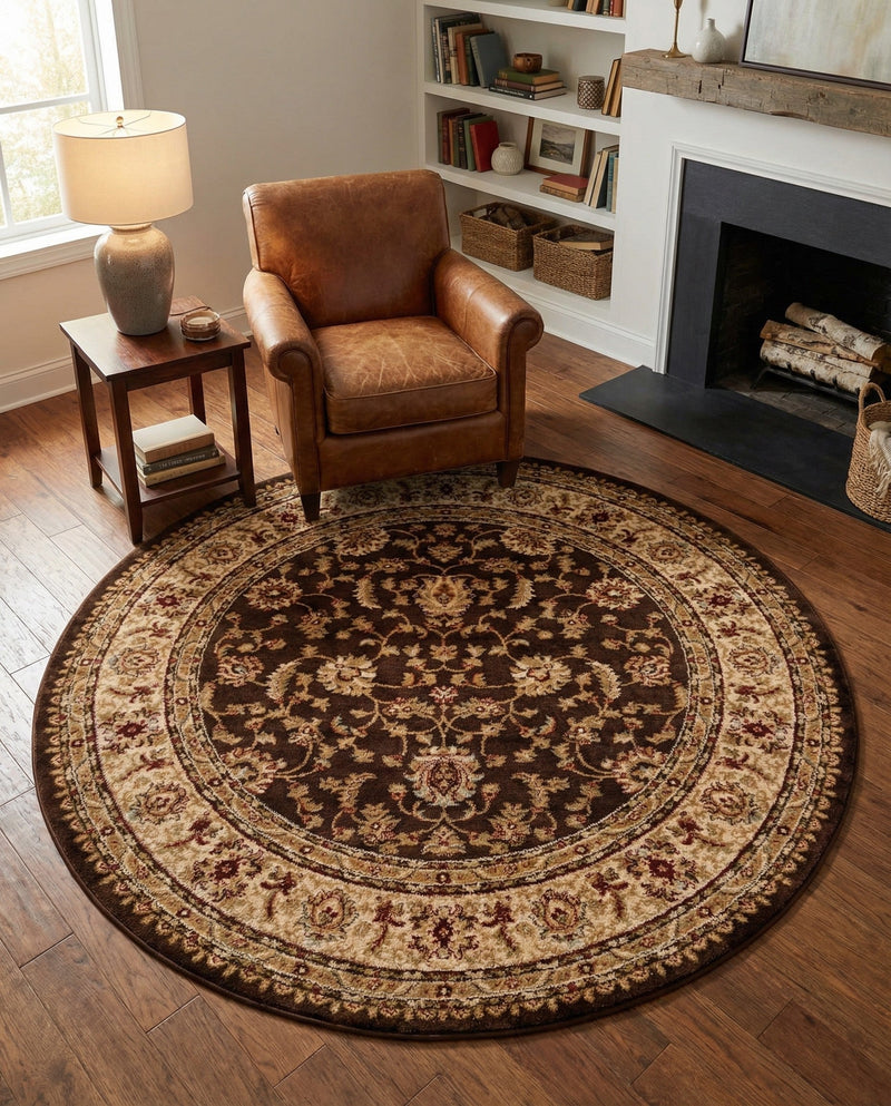 Jaipur Elegance Collection Area Rug -  Nahargarh (Brown) Round Brown  lifestyle 94