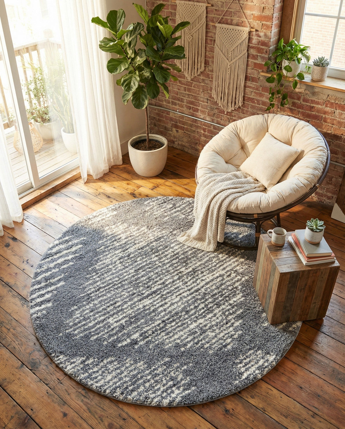 Tranquil Tides Shag Collection Area Rug -  Azure Round Gray  lifestyle 132