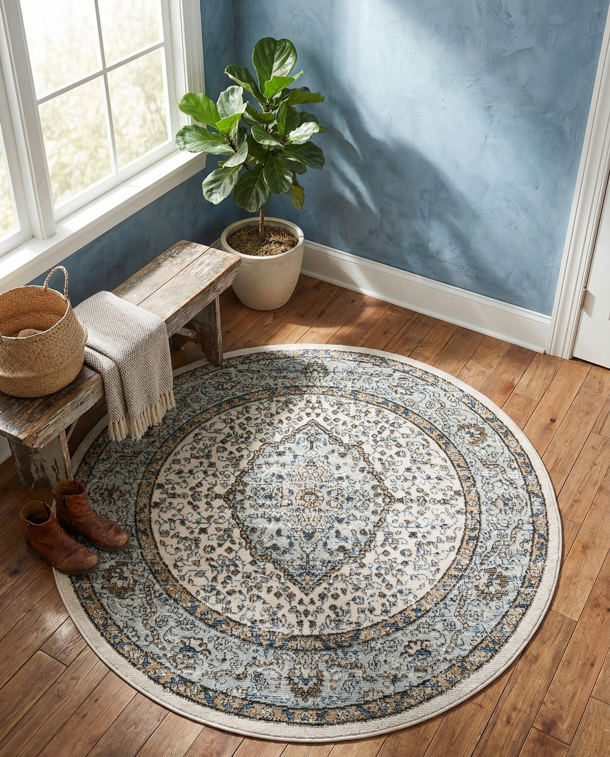 Mykonos Manor Collection Area Rug - Delos Round Blue  lifestyle 60